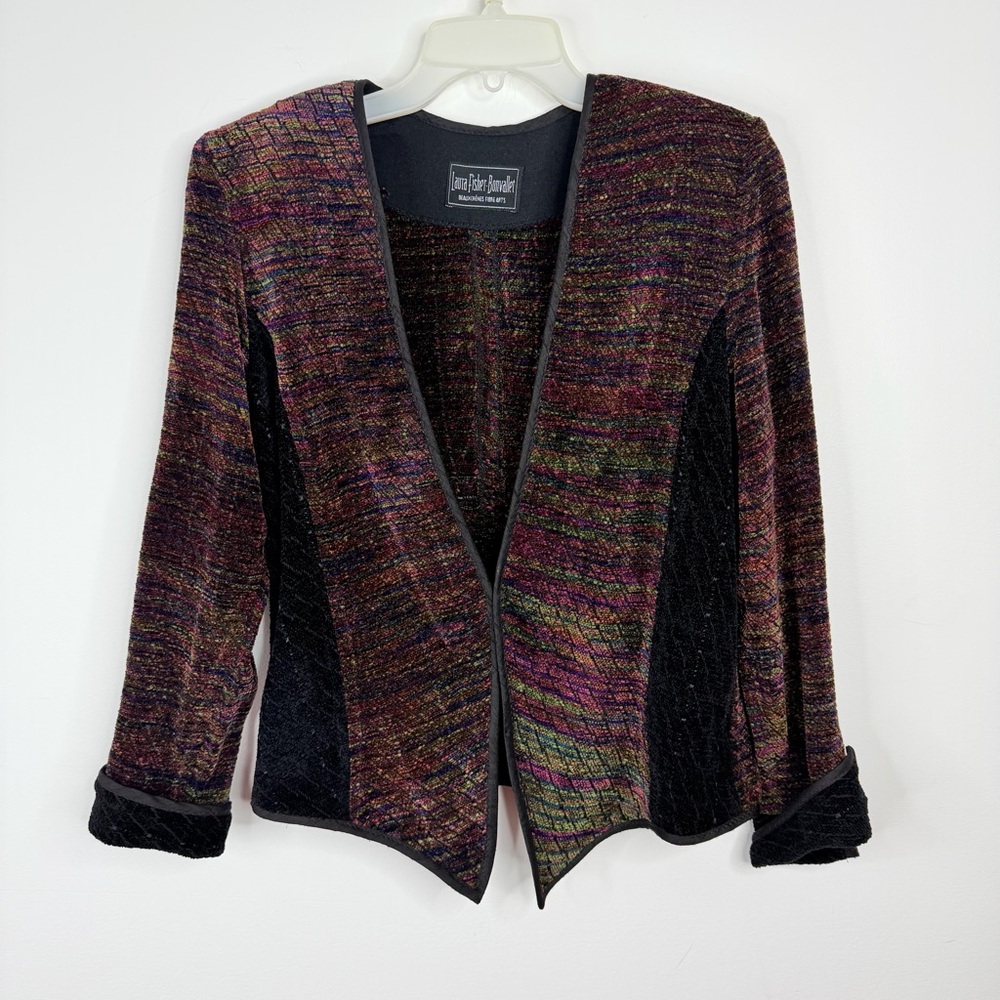 Vtg Laura Fisher-Bonvallet Soft Chenille Multicolored Blazer Shoulder Pads Sz‎ 1